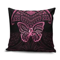 New Zealand Breast Cancer Awareness Pillow Cover Maori Butterfly Pink Ribbon Black Version - Polynesian Pride