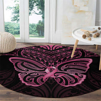New Zealand Breast Cancer Awareness Round Carpet Maori Butterfly Pink Ribbon Black Version - Polynesian Pride