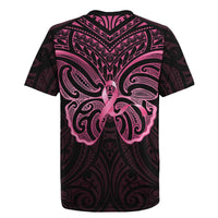 New Zealand Breast Cancer Awareness Rugby Jersey Maori Butterfly Pink Ribbon Black Version - Polynesian Pride