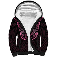 New Zealand Breast Cancer Awareness Sherpa Hoodie Maori Butterfly Pink Ribbon Black Version - Polynesian Pride