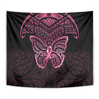 New Zealand Breast Cancer Awareness Tapestry Maori Butterfly Pink Ribbon Black Version - Polynesian Pride