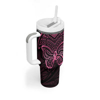 New Zealand Breast Cancer Awareness Tumbler With Handle Maori Butterfly Pink Ribbon Black Version - Polynesian Pride