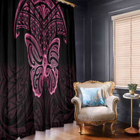 New Zealand Breast Cancer Awareness Window Curtain Maori Butterfly Pink Ribbon Black Version - Polynesian Pride