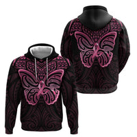 New Zealand Breast Cancer Awareness Zip Hoodie Maori Butterfly Pink Ribbon Black Version - Polynesian Pride