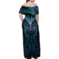 Suicide Prevention New Zealand Family Matching Off Shoulder Maxi Dress and Hawaiian Shirt Aotearoa Maori Butterfly Mix Silver Fern - Polynesian Pride