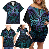 Suicide Prevention New Zealand Family Matching Off Shoulder Short Dress and Hawaiian Shirt Aotearoa Maori Butterfly Mix Silver Fern - Polynesian Pride