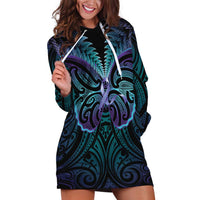Suicide Prevention New Zealand Hoodie Dress Aotearoa Maori Butterfly Mix Silver Fern - Polynesian Pride