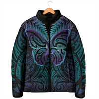 Suicide Prevention New Zealand Padded Jacket Aotearoa Maori Butterfly Mix Silver Fern - Polynesian Pride