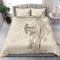 Beige Hawaii Bedding Set Hammerhead Shark Tattoo Curve Polynesian - Polynesian Pride