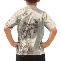 Beige Hawaii Family Matching Puletasi and Hawaiian Shirt Hammerhead Shark Tattoo Curve Polynesian LT14 - Polynesian Pride
