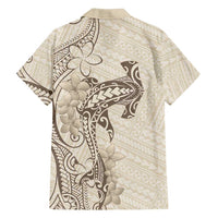 Beige Hawaii Family Matching Puletasi and Hawaiian Shirt Hammerhead Shark Tattoo Curve Polynesian LT14 - Polynesian Pride