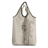 Beige Hawaii Grocery Bag Hammerhead Shark Tattoo Curve Polynesian - Polynesian Pride
