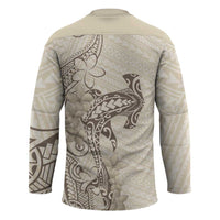 Beige Hawaii Hockey Jersey Hammerhead Shark Tattoo Curve Polynesian LT14 - Polynesian Pride