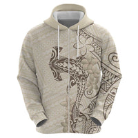 Beige Hawaii Hoodie Hammerhead Shark Tattoo Curve Polynesian - Polynesian Pride