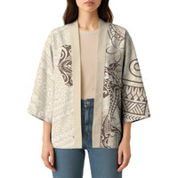 Beige Hawaii Kimono Hammerhead Shark Tattoo Curve Polynesian LT14 - Polynesian Pride