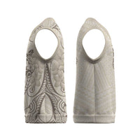 Beige Hawaii Christmas Knitted V-Neck Vest Hammerhead Shark Tattoo Curve Polynesian - Polynesian Pride