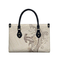 Beige Hawaii Leather Bag Hammerhead Shark Tattoo Curve Polynesian - Polynesian Pride