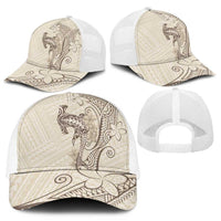 Beige Hawaii Mesh Trucker Cap Hammerhead Shark Tattoo Curve Polynesian LT14 - Polynesian Pride