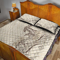 Beige Hawaii Quilt Bed Set Hammerhead Shark Tattoo Curve Polynesian - Polynesian Pride