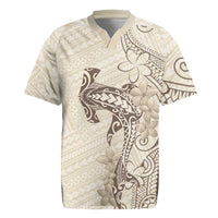 Beige Hawaii Rugby Jersey Hammerhead Shark Tattoo Curve Polynesian - Polynesian Pride
