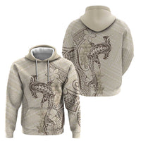 Beige Hawaii Zip Hoodie Hammerhead Shark Tattoo Curve Polynesian - Polynesian Pride