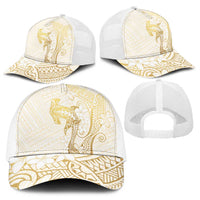 Gold and White Hawaii Baseball Net Cap Hammerhead Shark Tattoo Curve Polynesian LT14 - Polynesian Pride
