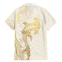 Gold and White Hawaii Family Matching Mermaid Dress and Hawaiian Shirt Hammerhead Shark Tattoo Curve Polynesian - Polynesian Pride