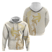 Gold and White Hawaii Hoodie Hammerhead Shark Tattoo Curve Polynesian - Polynesian Pride
