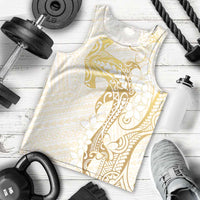 Gold and White Hawaii Men Tank Top Hammerhead Shark Tattoo Curve Polynesian - Polynesian Pride