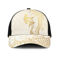 Gold and White Hawaii Mesh Trucker Cap Hammerhead Shark Tattoo Curve Polynesian - Polynesian Pride