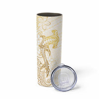 Gold and White Hawaii Skinny Tumbler Hammerhead Shark Tattoo Curve Polynesian - Polynesian Pride
