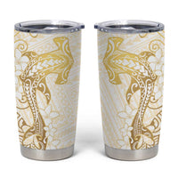 Gold and White Hawaii Tumbler Cup Hammerhead Shark Tattoo Curve Polynesian - Polynesian Pride