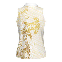 Gold and White Hawaii Women Sleeveless Polo Shirt Hammerhead Shark Tattoo Curve Polynesian LT14 - Polynesian Pride