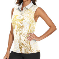 Gold and White Hawaii Women Sleeveless Polo Shirt Hammerhead Shark Tattoo Curve Polynesian LT14 - Polynesian Pride