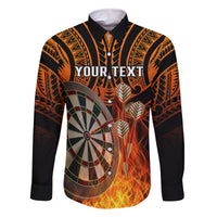 Personalised Polynesian Darts Family Matching Mermaid Dress and Hawaiian Shirt Fire Burning With Tribal Tattoo LT14 Dad's Shirt - Long Sleeve Orange - Polynesian Pride