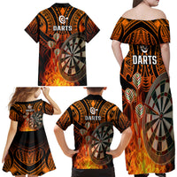 Personalised Polynesian Darts Family Matching Off Shoulder Long Sleeve Dress and Hawaiian Shirt Fire Burning With Tribal Tattoo LT14 - Polynesian Pride