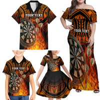 Personalised Polynesian Darts Family Matching Off Shoulder Maxi Dress and Hawaiian Shirt Fire Burning With Tribal Tattoo LT14 - Polynesian Pride