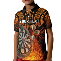 Personalised Polynesian Darts Kid Polo Shirt Fire Burning With Tribal Tattoo LT14 Kid Orange - Polynesian Pride
