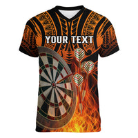 Personalised Polynesian Darts Women V Neck T Shirt Fire Burning With Tribal Tattoo LT14 Female Orange - Polynesian Pride