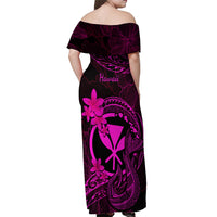 Hawaii Off Shoulder Maxi Dress Fish Hook Tattoo Mix Polynesian Plumeria Pink Version LT14 - Polynesian Pride