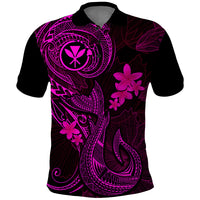 Hawaii Polo Shirt Fish Hook Tattoo Mix Polynesian Plumeria Pink Version LT14 Pink - Polynesian Pride