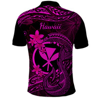 Hawaii Polo Shirt Fish Hook Tattoo Mix Polynesian Plumeria Pink Version LT14 - Polynesian Pride