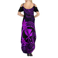 Hawaii Family Matching Summer Maxi Dress and Hawaiian Shirt Fish Hook Tattoo Mix Polynesian Plumeria Purple Version LT14 - Polynesian Pride