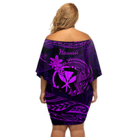 Hawaii Off Shoulder Short Dress Fish Hook Tattoo Mix Polynesian Plumeria Purple Version LT14 - Polynesian Pride