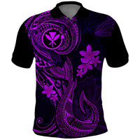 Hawaii Polo Shirt Fish Hook Tattoo Mix Polynesian Plumeria Purple Version LT14 Purple - Polynesian Pride