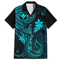Hawaii Family Matching Off Shoulder Short Dress and Hawaiian Shirt Fish Hook Tattoo Mix Polynesian Plumeria Turquoise Version LT14 Dad's Shirt - Short Sleeve Turquoise - Polynesian Pride