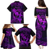 Hawaii Family Matching Puletasi Dress and Hawaiian Shirt Hula Girl Mix Polynesian Plumeria Purple Version LT14 - Polynesian Pride