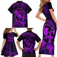Hawaii Family Matching Short Sleeve Bodycon Dress and Hawaiian Shirt Hula Girl Mix Polynesian Plumeria Purple Version LT14 - Polynesian Pride