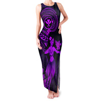 Hawaii Family Matching Tank Maxi Dress and Hawaiian Shirt Hula Girl Mix Polynesian Plumeria Purple Version LT14 Mom's Dress Purple - Polynesian Pride