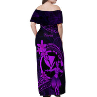 Hawaii Off Shoulder Maxi Dress Hula Girl Mix Polynesian Plumeria Purple Version LT14 - Polynesian Pride